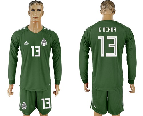 Mexico #13 G.Ochoa Green Long Sleeves Goalkeeper Soccer Country Jersey - Click Image to Close